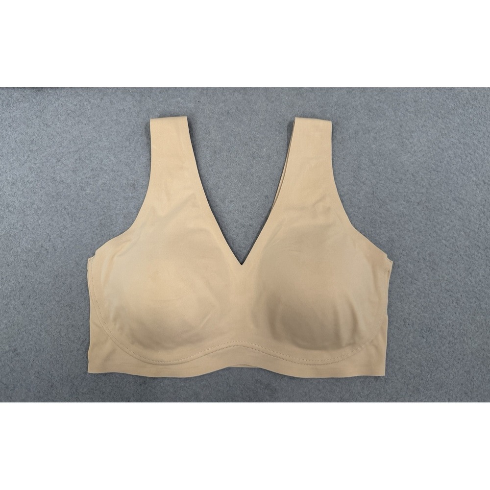 True & Co True Body Lift V Neck Bra Size L Nude Tan Padded Wire Free 36C-D 38A-B